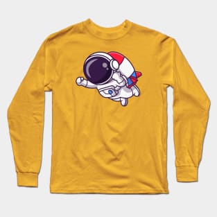 Cute Astronaut Flying With Rocket Cartoon Long Sleeve T-Shirt